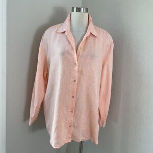 Liz Claiborne Lizsport Womens XL Peach 100% Linen Button Up Shirt Long Sleeve